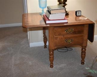 Mid-Century Ethan Allen Drop Leaf End Table with 2 Drawers