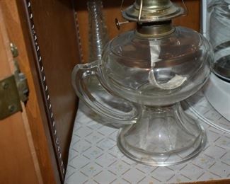 Antique Oil Lamp with Unusual Large Handle Base