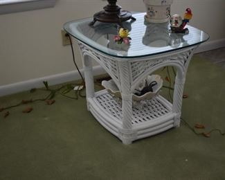 Appealing Quality White Wicker Glass Top End of Occasional Table