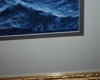 Gorgeous Scrolled Gold Framed and Matted Sailing Ship Painting signed by J. E. Buttersworth