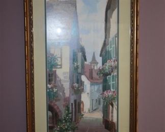 Beautifully Framed and Matted European Village Street Scene