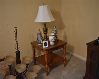 Mid-Century Ethan Allen Lamp Table, Quality Brass Table Lamp, Homeco Figurines and More!