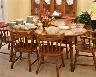 Gorgeous Mid-Century Tell City Dining Room Suite featuring Table with 2 leaves, 6 Chairs, Combination China Hutch and Buffet. (Table has Tell City Tag under top and chairs are all marked with an engrained "CP12". 