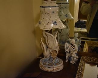 Gorgeous Pair of Porcelain Figurine Flo-Blue Porcelain Dresser Lamps
