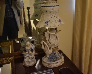 Gorgeous Pair of Porcelain Figurine Flo-Blue Porcelain Dresser Lamps