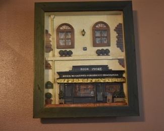 Framed Shadow Box in Relief of Vintage Bookstore