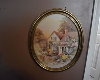 Framed Oval Cottage Scene 