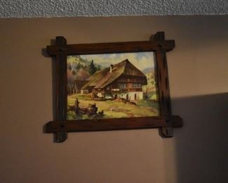 Vintage  Deco Framed Print of Swiss Chalet/Farm House