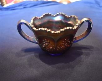Antique Iridescent Purple Double Handled Sugar Bowl