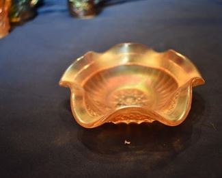 Vintage Carnival Glass Marigold Ruffled Edge Bowl