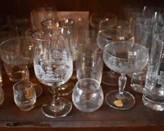 Vintage - Gorgeous Etched Leaded Crystal Stemware, many pieces with the original West Germany tags still attached.