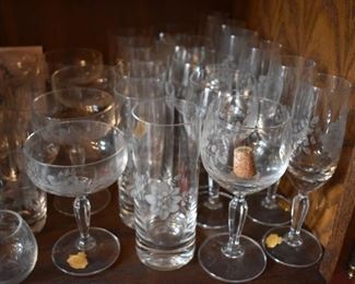 Vintage - Gorgeous Etched Leaded Crystal Stemware, many pieces with the original West Germany tags still attached.