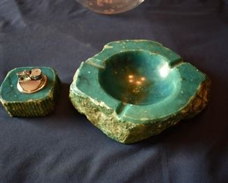 Antique Jade Lighter and Ashtray