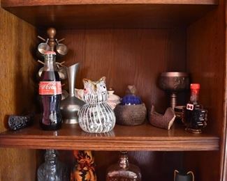 Collectibles including Fenton Glass Canoe, Coca Cola Bottle, Art Glass Cat and Much More!