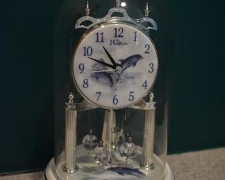 Vintage Walthan Dolphin Anniversary Clock  in Flo-Blue with Crystal Pendulums - Beautiful!
