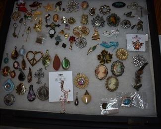 Loads of Vintage Jewelry! Rings, Necklaces, Earrings, Brooches, Watches This is just one case! 