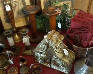 Wood spools and bookends.