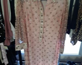 Vintage Hand beaded sequin shirt dress