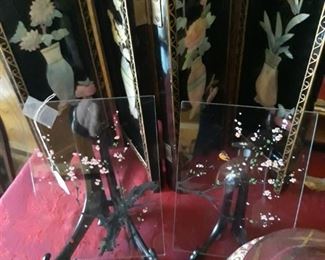 Hand painted and signed glass panels