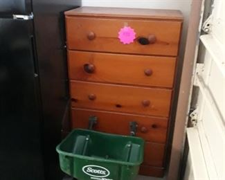 Scott's spreader, vintage chest of drawers, and an aluminum dolly