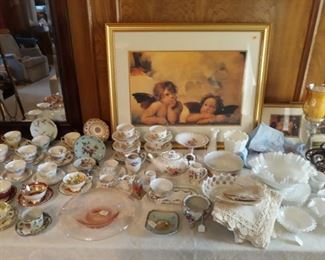 Assorted porcelain and milk glass