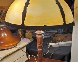 bent panel caramel slag lamp signed M, probably Miller