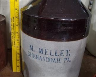 M. Mellet Shenandoa whiskey stoneware jug