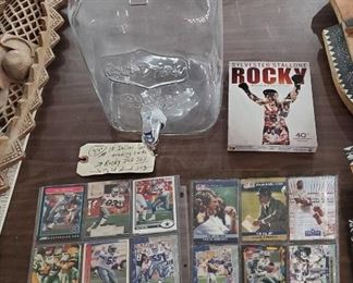Dallas Cowboys cards, Rocky DVD set of 5, glass jug dispenser