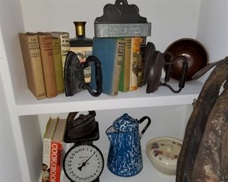 Zane Gray novels, scale, enamel ware, irons