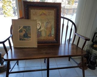 Bench, wood bench,  vintage religious art
