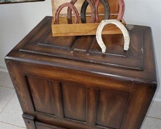 Icebox, oak, zinc lined, horse shoes
