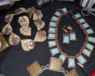Costume jewelry, vintage, enamel on copper