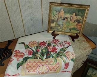 Vintage linens,  vintage art