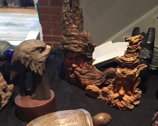 Carved wooden items.