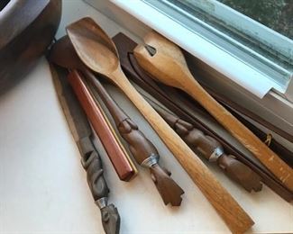 Wooden serving utensils.