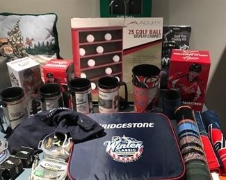 Caps memorabilia and golf items.