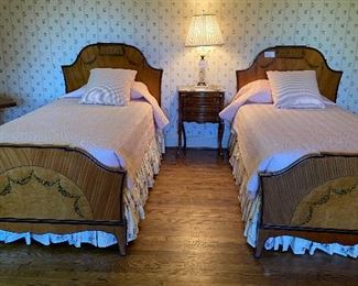 Antique twin beds. $240 includes bedding and mattress sets