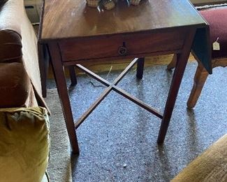 drop leaf one drawer table 24"d x 19"w x 28"h each leaf adds 9 more inches to each side.  $140