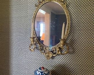 Pair of mirrored wall sconces $380. 26"h x 16"w