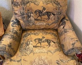 pair of toile upholstered chairs from Lee Furniture.  $360 the pair not on site