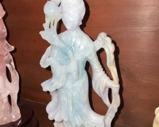 Celadon jade statue roughly 6-7' high on stand. $500