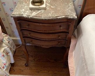 marble and wood three drawer french nightstand $180