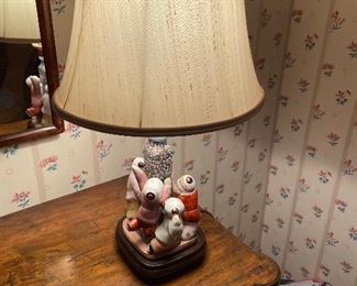 Chinese children - porcelain - lamp on wooden base $300 roughly 22" high at lamp shade finial