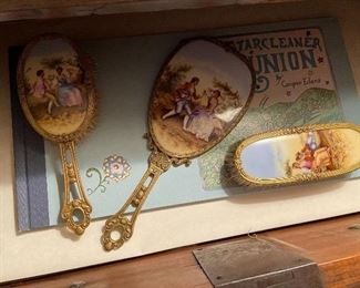 four piece vanity set french porcelain hand painted $90
