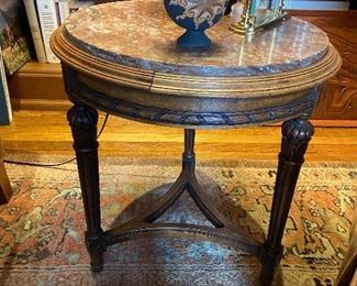 marble on wood round antique table good condition  $290. 
