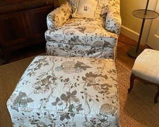 Custom Baker Furniture Floral Upholstered Chair and Ottoman $360