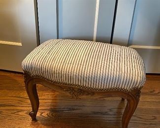 Small Hand carved Upholstered Footstool. $120