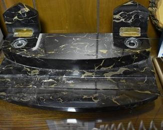 Antique Marble Top Desk Unit with 2 Lidded Inkwells very unusual find
