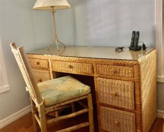 Wicker Desk w Old Hickory Signed Chair