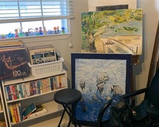 Here's some of that art I was alluding to in the sale description.   I'd love to be able to talk about brush strokes and plays on color and light but my artistic knowledge pretty much extends to "look fishies!"